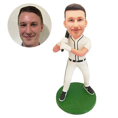 customized bobble head figure baseball hitter holding a baseball bat