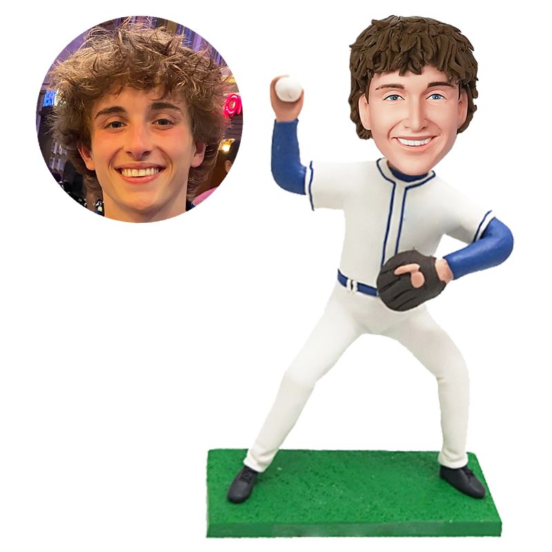 custom made bobblehead figure baseball pitcher serving a ball