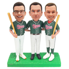 customised bobbleheads figures baseball triple with arms around each other