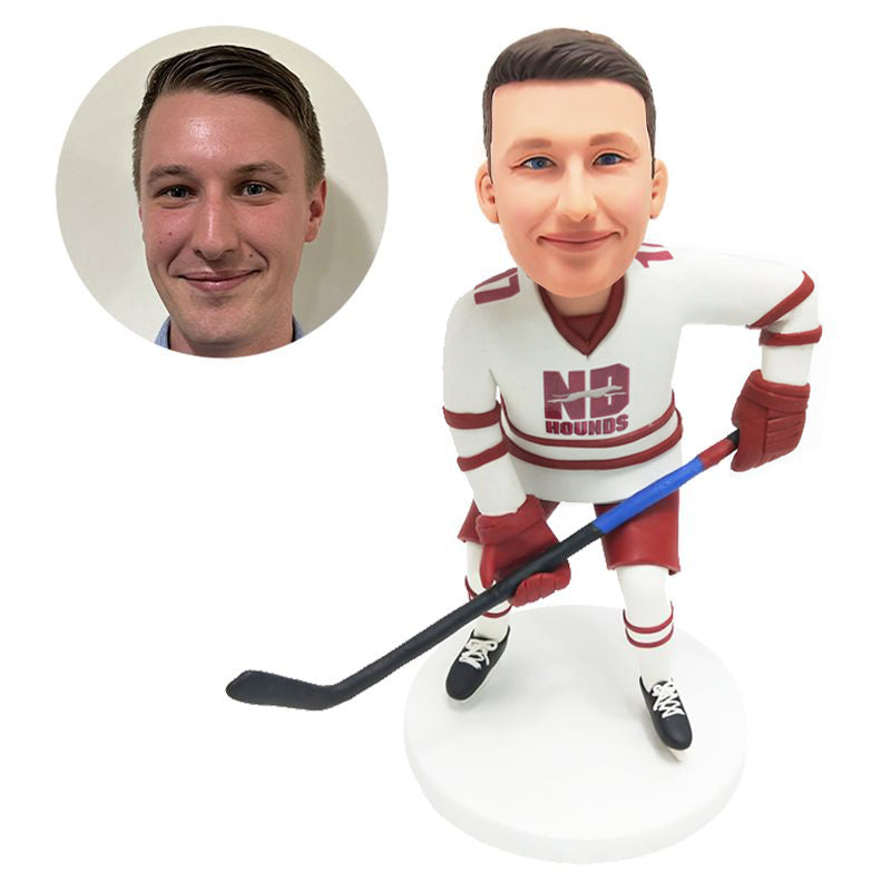 customised bobblehead figure hockey player shooting