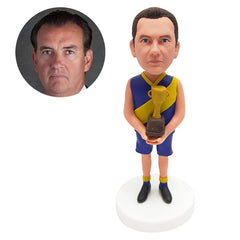 custom bobble head figure male coach holding the trophy with both hands