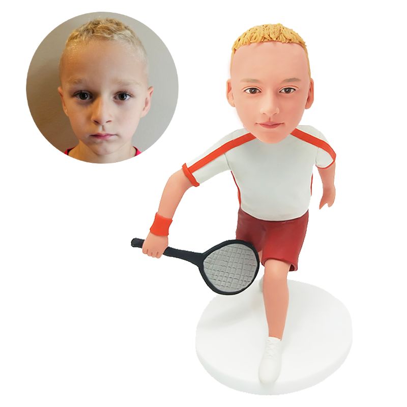 custom made bobblehead figure kid waving a tennis bat