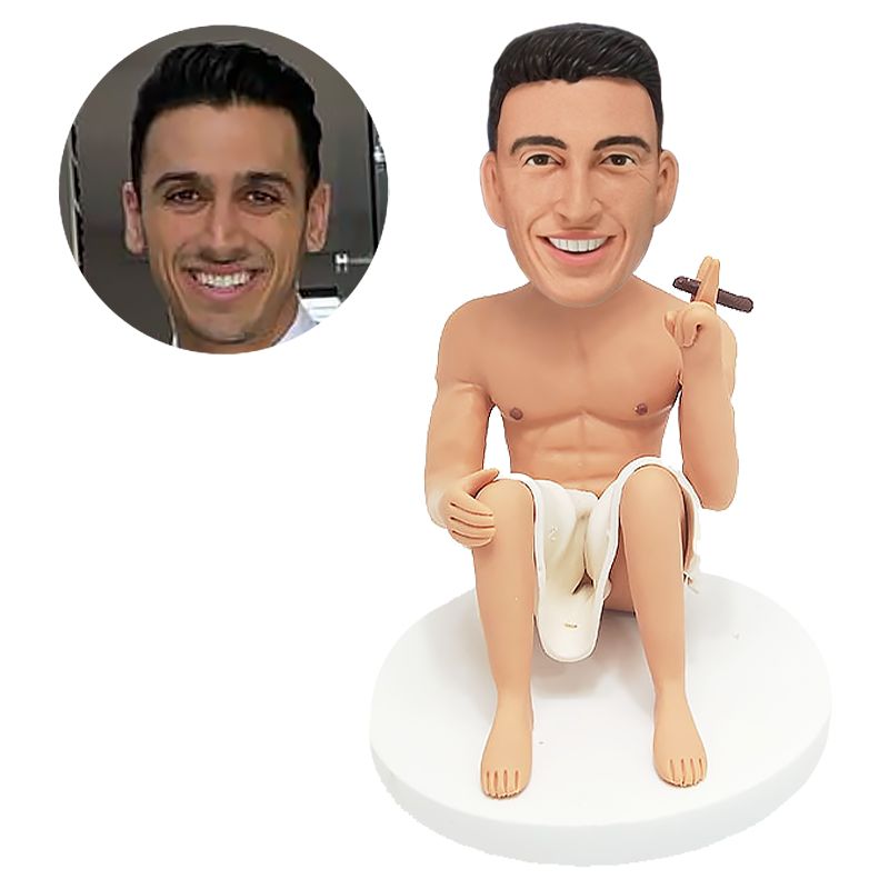 custom bobblehead figure male bather holding a cigarette