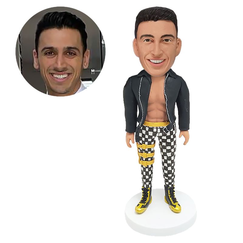 custom made bobblehead figure fashion man in jacket and plaid pants