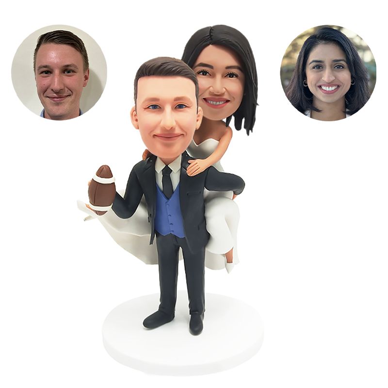 custom sport fan bobbleheads figures wedding couple carrying the bride with a football