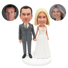 custom bobble heads figures wedding couple holding hands in formal dress